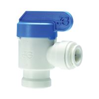 John Guest PPSV500822WP Elbow Shut-Off Valve, 1/4 in Connection, Tube x NPTF, 150 psi Pressure, Polypropylene Body 