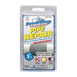 Pow-R Wrap FPW3132CS Pipe Wrap Repair Kit, 132 in L, 3 in W, Epoxy/Fiberglass, Gray 