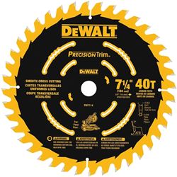DeWALT DW7114PT Miter Saw Blade, 7-1/4 in Dia, 40-Teeth, Carbide Cutting Edge 