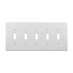 Eaton Wiring Devices PJ5W Wallplate, 10-1/2 in L, 4.88 in W, 5 -Gang, Polycarbonate, White, High-Gloss 