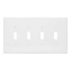 Eaton Wiring Devices PJ4W Wallplate, 4-7/8 in L, 8.56 in W, 4 -Gang, Polycarbonate, White, High-Gloss 