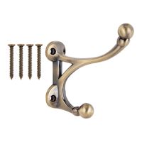 ProSource H-014-AB Coat and Hat Hook, 33 lb, 2-Hook, 1-1/2 in Opening, Zinc, Antique Brass 
