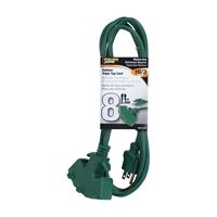 PowerZone ORY605608 Extension Cord, 16 AWG Cable, 8 ft L, 5-15P Grounded Plug Plug, 3 -Socket, 13 A, 125 V, Green