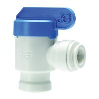 John Guest PPSV501222WP Elbow Shut-Off Valve, 3/8 x 1/4 in Connection, Tube x NPTF, 150 psi Pressure, Polypropylene Body 