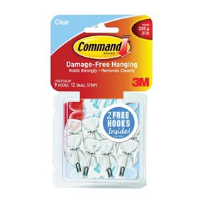 Command 17067CLR-VP Wire Hook, 0.5 lb, 9-Hook, Plastic, Clear