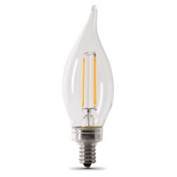 Feit Electric BPCFC40/927CA/FIL/2 LED Bulb, Decorative, Flame Tip Lamp, 40 W Equivalent, E12 Lamp Base, Dimmable, Clear, 2/PK 