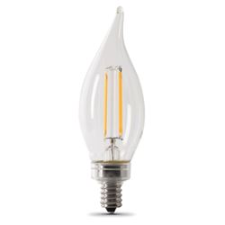 Feit Electric BPCFC60/950CA/FIL LED Bulb, Decorative, Flame Tip Lamp, 60 W Equivalent, E12 Lamp Base, Dimmable, Clear, 2/PK 