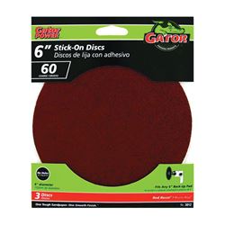 Gator 3012 Sanding Disc, 6 in Dia, 60 Grit, Coarse, Aluminum Oxide Abrasive, Pressure-Sensitive Adhesive Backing 