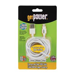 GetPower GP-XL-USB-L USB Charging and Sync Cable, White, 10 ft L 