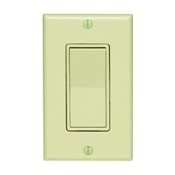 Leviton C25-05671-02I Rocker Switch with Wallplate, 15 A, 120/277 V, SPST, Lead Wire Terminal, Ivory 