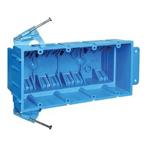 Carlon BH464A Outlet Box, 4 -Gang, PVC, Blue, Nail Mounting
