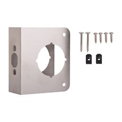ProSource HSH-044SBN-PS Door Reinforcer, 2-3/8 in Backset, 1-3/4 in Thick Door, Steel, Satin Nickel, 4-1/2 in H, 4 in W 