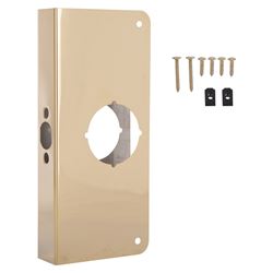 ProSource HSH-048SBP-PS Door Reinforcer, 2-3/8 in Backset, 1-3/8 in Thick Door, Steel, Brass, 9 in H, 4 in W 