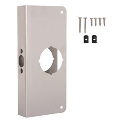 ProSource HSH-048SBN-PS Door Reinforcer, 2-3/8 in Backset, 1-3/8 in Thick Door, Steel, Satin Nickel, 9 in H, 4 in W 