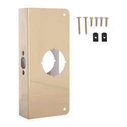 ProSource HSH-050SBP-PS Door Reinforcer, 2-3/8 in Backset, 1-3/4 in Thick Door, Steel, Brass, 9 in H, 4 in W 