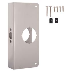 ProSource HSH-050SBN-PS Door Reinforcer, 2-3/8 in Backset, 1-3/4 in Thick Door, Steel, Satin Nickel, 9 in H, 4 in W 