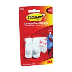 Command 17002 Utility Hook, 1 lb, 2-Hook, Plastic, White 