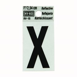 Hy-Ko RV-15/X Reflective Letter, Character: X, 1 in H Character, Black Character, Silver Background, Vinyl, Pack of 10 