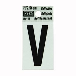 Hy-Ko RV-15/V Reflective Letter, Character: V, 1 in H Character, Black Character, Silver Background, Vinyl, Pack of 10 