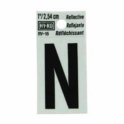 Hy-Ko RV-15/N Reflective Letter, Character: N, 1 in H Character, Black Character, Silver Background, Vinyl, Pack of 10 