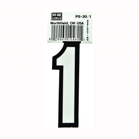 Hy-Ko PS-20/1 Reflective Sign, Character: 1, 3-1/4 in H Character, Black/White Character, Vinyl, Pack of 10