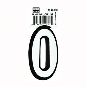 Hy-Ko PS-20/0 Reflective Sign, Character: 0, 3-1/4 in H Character, Black/White Character, Vinyl, Pack of 10