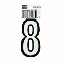 Hy-Ko PS-20/8 Reflective Sign, Character: 8, 3-1/4 in H Character, Black/White Character, Vinyl, Pack of 10 