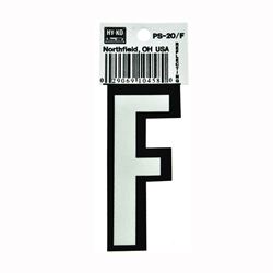 Hy-Ko PS-20/F Reflective Letter, Character: F, 3-1/4 in H Character, Black/White Character, Vinyl, Pack of 10 