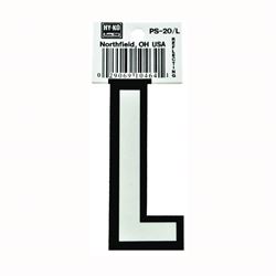 Hy-Ko PS-20/L Reflective Letter, Character: L, 3-1/4 in H Character, Black/White Character, Vinyl, Pack of 10 