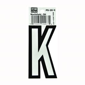 Hy-Ko PS-20/K Reflective Letter, Character: K, 3-1/4 in H Character, Black/White Character, Vinyl, Pack of 10