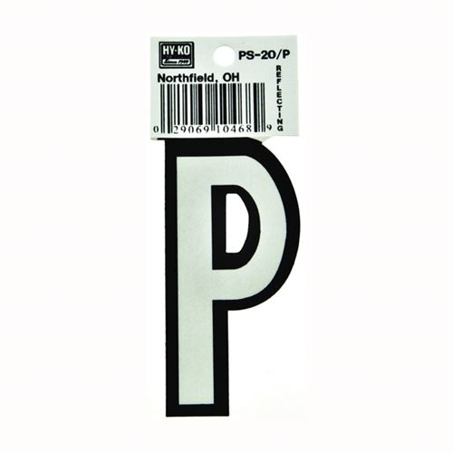 HY-KO PS-20/P Reflective Letter, Character P, 3-1/4 in H Character, Black/White Character 10 Pack