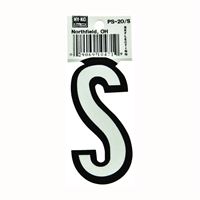 Hy-Ko PS-20/S Reflective Letter, Character: S, 3-1/4 in H Character, Black/White Character, Vinyl, Pack of 10 