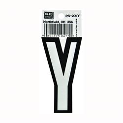 Hy-Ko PS-20/Y Reflective Letter, Character: Y, 3-1/4 in H Character, Black/White Character, Vinyl, Pack of 10 