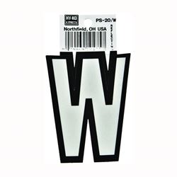 Hy-Ko PS-20/W Reflective Letter, Character: W, 3-1/4 in H Character, Black/White Character, Vinyl, Pack of 10 