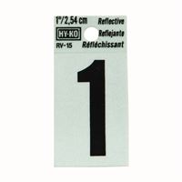 Hy-Ko RV-15/1 Reflective Sign, Character: 1, 1 in H Character, Black Character, Silver Background, Vinyl, Pack of 10 