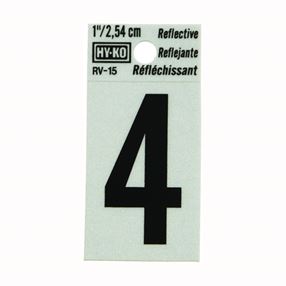Hy-Ko RV-15/4 Reflective Sign, Character: 4, 1 in H Character, Black Character, Silver Background, Vinyl 10 Pack