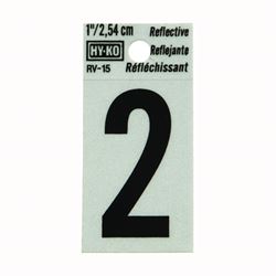 Hy-Ko RV-15/2 Reflective Sign, Character: 2, 1 in H Character, Black Character, Silver Background, Vinyl, Pack of 10 