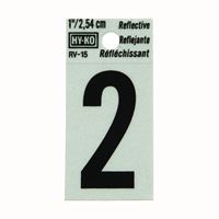 Hy-Ko RV-15/2 Reflective Sign, Character: 2, 1 in H Character, Black Character, Silver Background, Vinyl, Pack of 10 