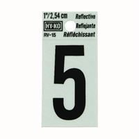 Hy-Ko RV-15/5 Reflective Sign, Character: 5, 1 in H Character, Black Character, Silver Background, Vinyl, Pack of 10 
