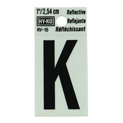 Hy-Ko RV-15/K Reflective Letter, Character: K, 1 in H Character, Black Character, Silver Background, Vinyl, Pack of 10 