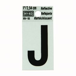 Hy-Ko RV-15/J Reflective Letter, Character: J, 1 in H Character, Black Character, Silver Background, Vinyl, Pack of 10 