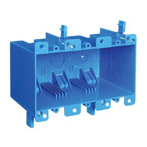 Carlon B355R Outlet Box, 3 -Gang, PVC, Blue, Clamp Mounting