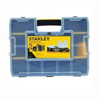 Stanley STST14027 Tool Organizer, 13 in W, 3.4 in H, 15-Compartment, 14-Drawer, Plastic, Black/Yellow
