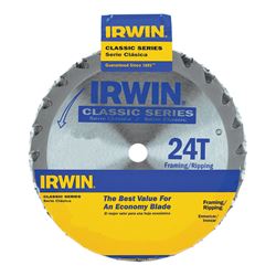 Irwin 15120 Circular Saw Blade, 6-1/2 in Dia, 5/8 in Arbor, 24-Teeth, Carbide Cutting Edge, Applicable Materials: Wood 