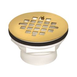 Oatey 42078 PVC Shower Drain with Polished Brass Strainer, PVC, White, For: 2 in SCH 40 DWV Pipes 