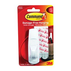 Command 17003CS Clip Strip, 0.46 in Thick, Plastic Backing, White, 5 lb 12 Pack 