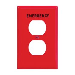 Eaton Wiring Devices PJ8EMRD Receptacle Wallplate, 4-1/2 in L, 2-3/4 in W, 1 -Gang, Polycarbonate, Red, High-Gloss 