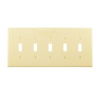 Eaton Wiring Devices PJ5V Wallplate, 10-1/2 in L, 4.88 in W, 5 -Gang, Polycarbonate, Ivory, High-Gloss 
