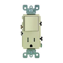 Leviton 5625 Series S01-T5625-0IS Combination Switch/Receptacle, 1-Pole, 15 A, 120 V Switch, 125 V Receptacle, Ivory 