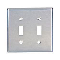 Eaton Wiring Devices 93072-BOX Wallplate, 4-1/2 in L, 4.56 in W, 2 -Gang, Stainless Steel, Satin 